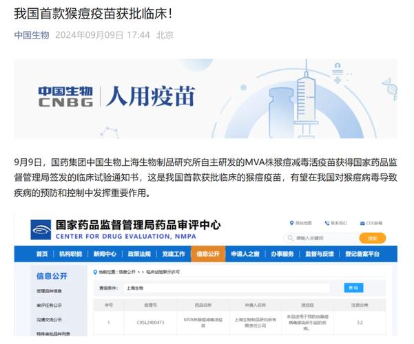 中国首款猴痘疫苗开展Ⅰ期临床试验，招募18岁及以上受试者