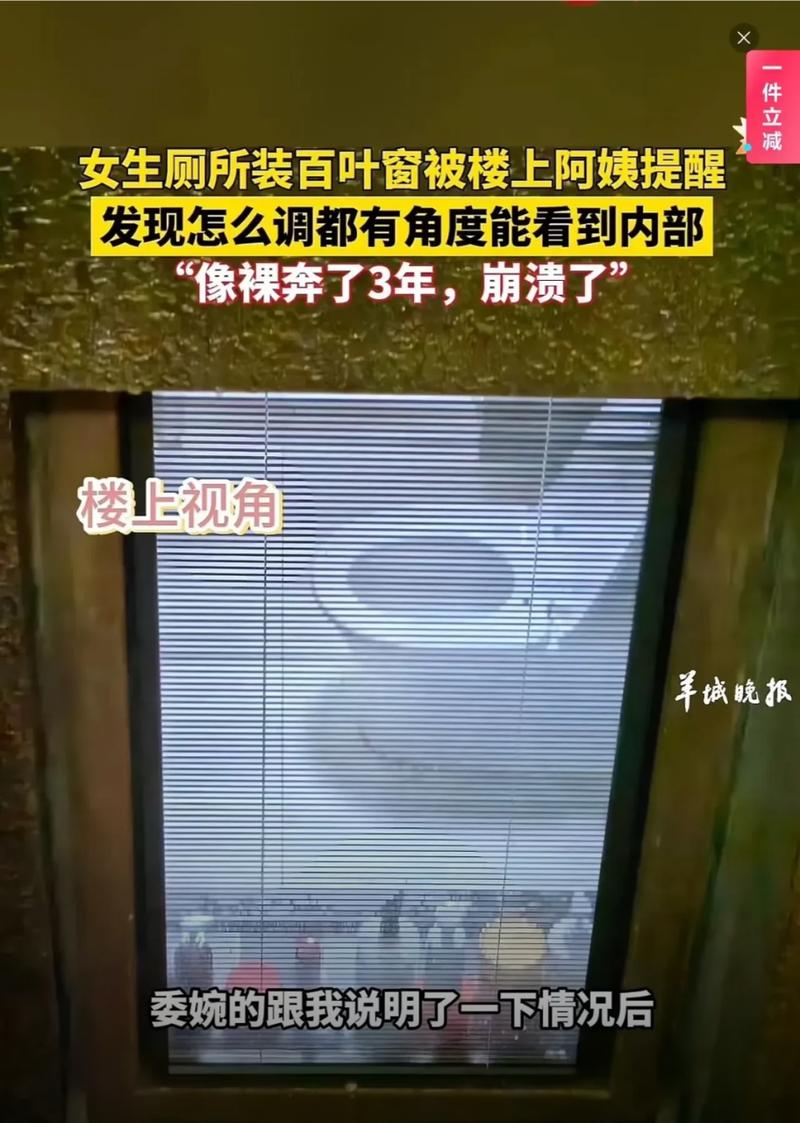 江苏一女生被楼上阿姨提醒厕所百叶窗“隐私”问题，女生看后崩溃